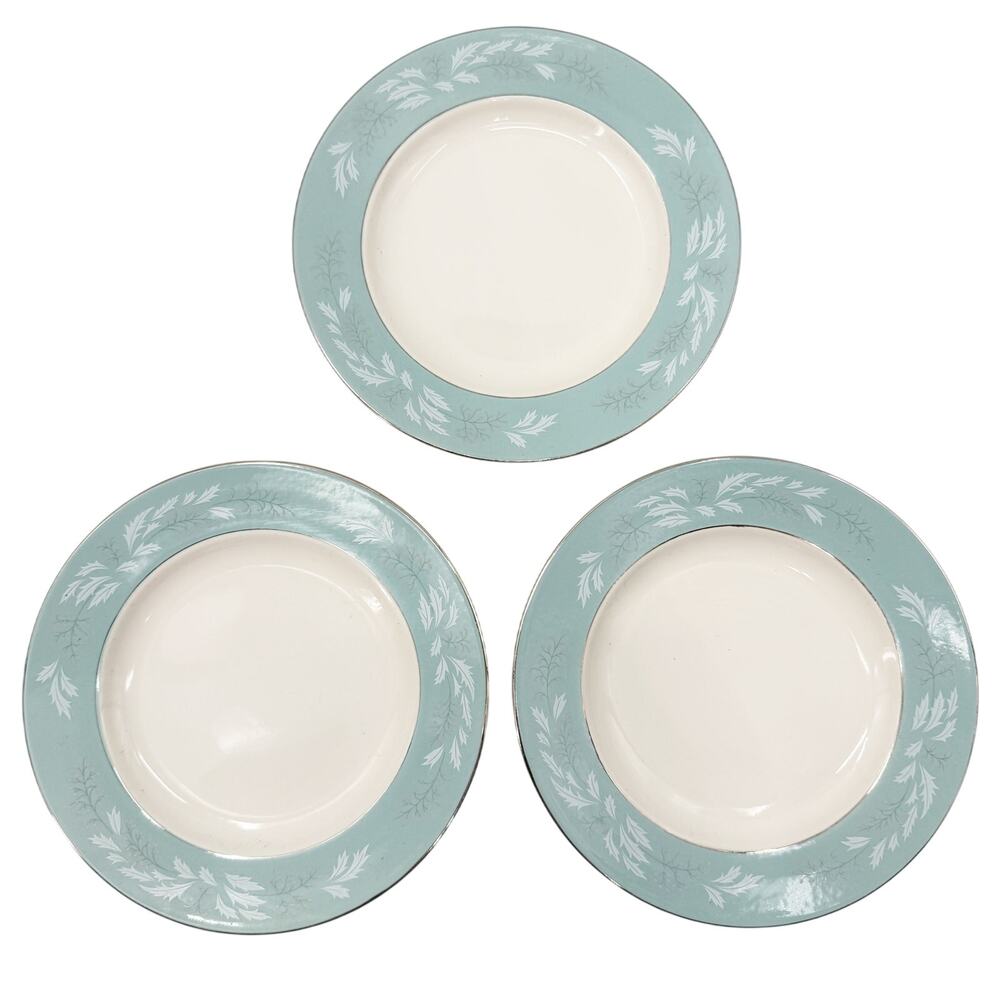 set of 3 eggshell blue Homer Laughlin Romance Dinner Plates Cavalier turquoise